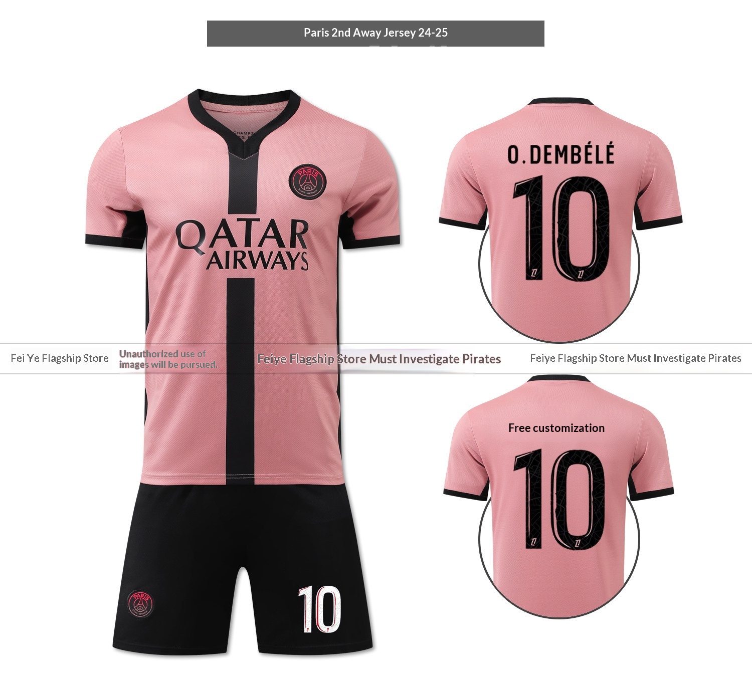 Paris Saint-Germain 2526 Mbappe Dembele Match Jersey Kit Boys Custom detail 10