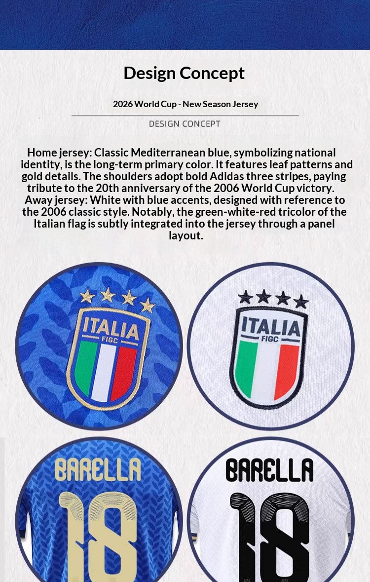 Italy National Team 2026 World Cup Home & Away Jersey Set detail 3