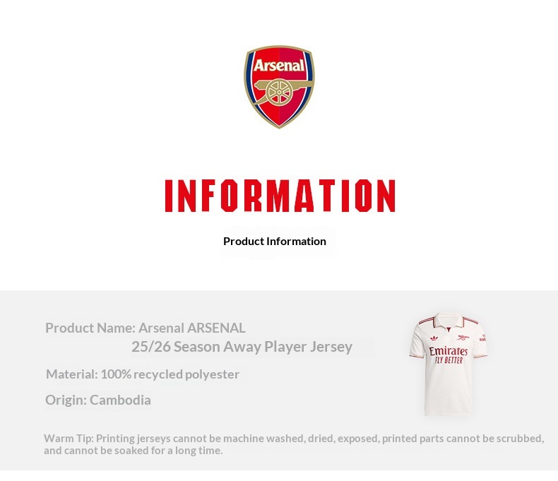 Arsenal 25/26 Away Player Jersey detail 14