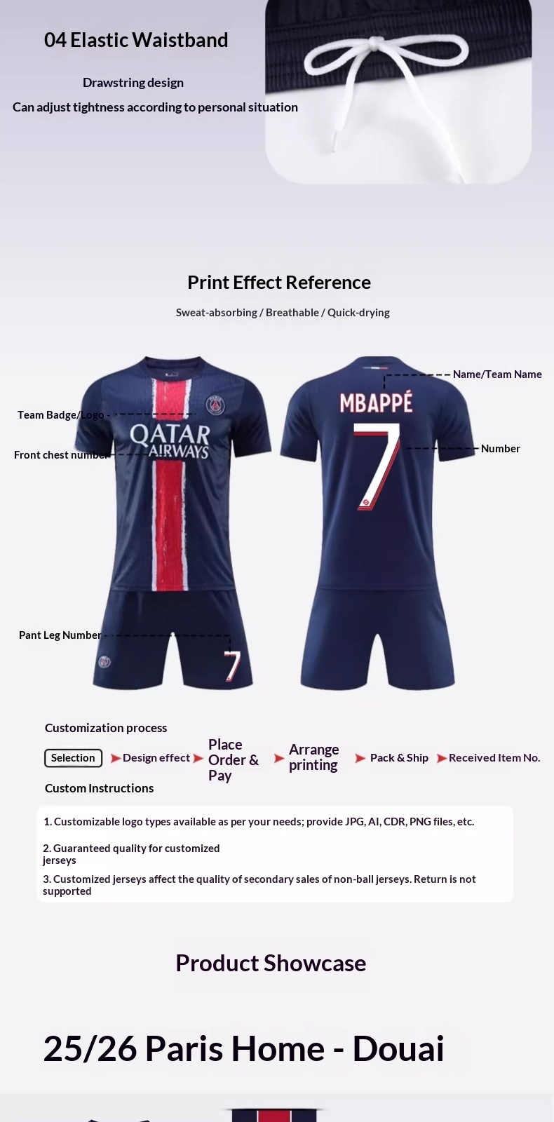 Mbappe Paris Saint-Germain Jersey Kit with Messi and Neymar Custom Youth Training Set detail 8