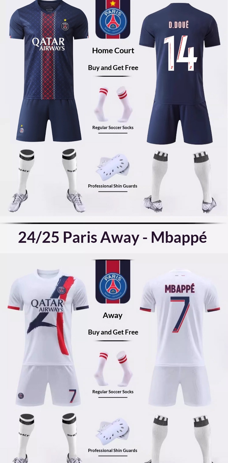 Mbappe Paris Saint-Germain Jersey Kit with Messi and Neymar Custom Youth Training Set detail 9