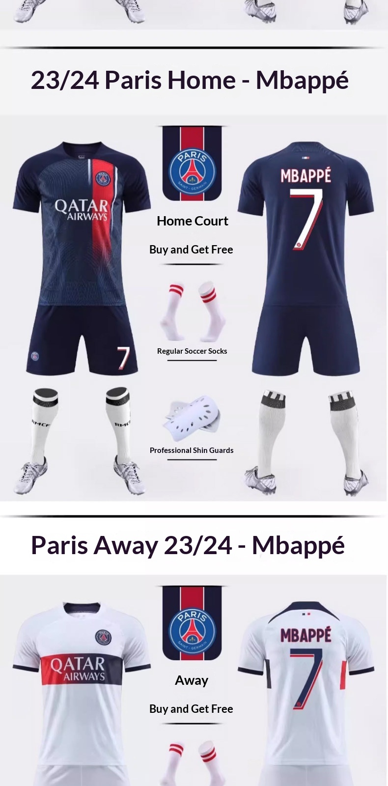 Mbappe Paris Saint-Germain Jersey Kit with Messi and Neymar Custom Youth Training Set detail 10
