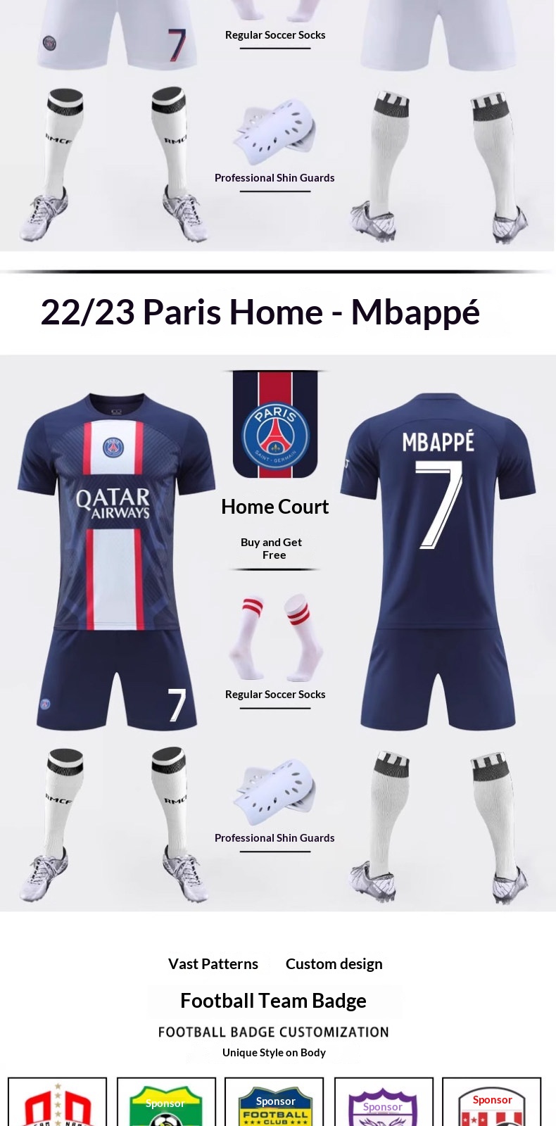 Mbappe Paris Saint-Germain Jersey Kit with Messi and Neymar Custom Youth Training Set detail 11