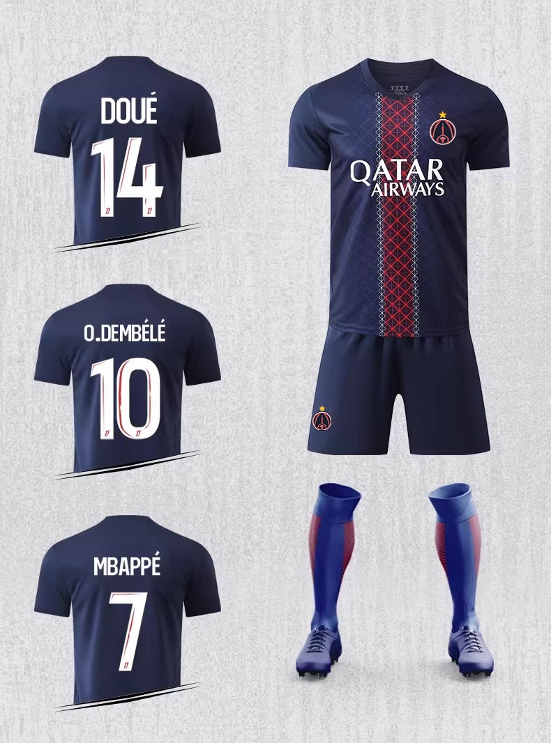 Paris Saint-Germain Mbappé Jersey Kit with Dembélé Customization detail 6