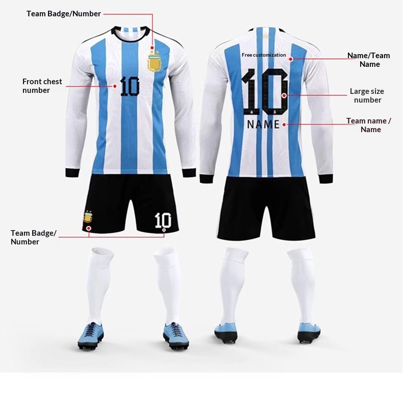 Real Madrid Argentina Paris Barcelona Long Sleeve Football Jersey - Messi 10, Ronaldo 7, AC Milan detail 12