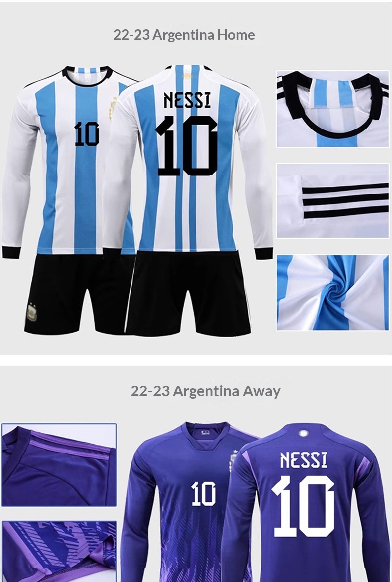 Real Madrid Argentina Paris Barcelona Long Sleeve Football Jersey - Messi 10, Ronaldo 7, AC Milan detail 14