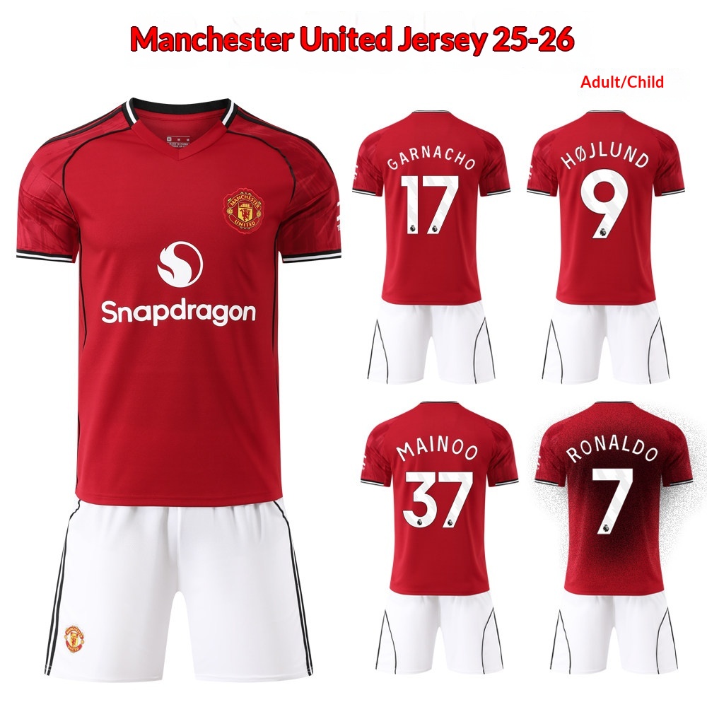 Manchester United 2025/26 Home Jersey Kit - Garnacho 17, Mainoo 37, Ronaldo 7 - Kids Training Set detail 2