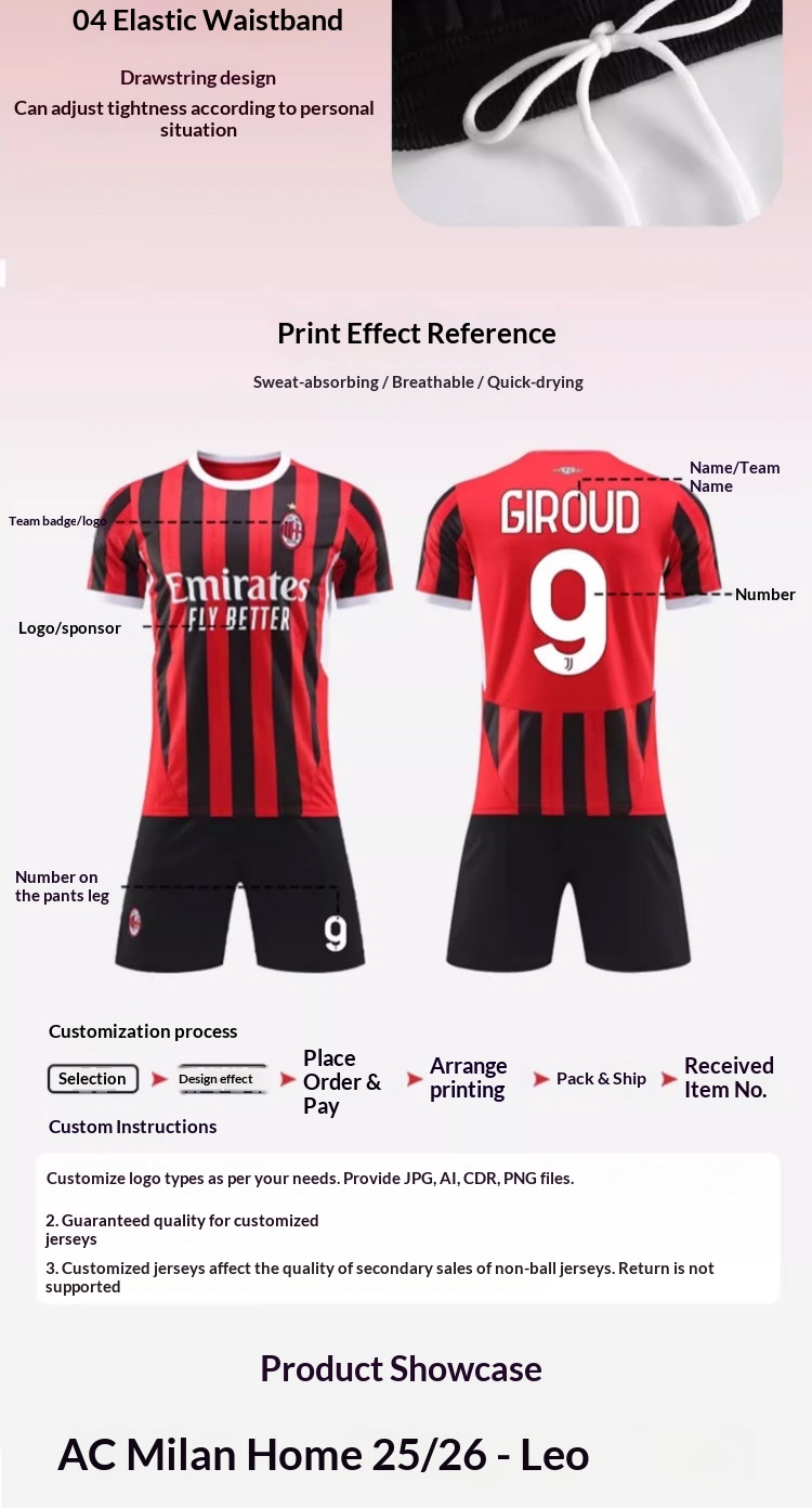 AC Milan 25-26 Home Jersey Kit with Giroud 9, Ibrahimovic 11, Kaka Customization detail 13