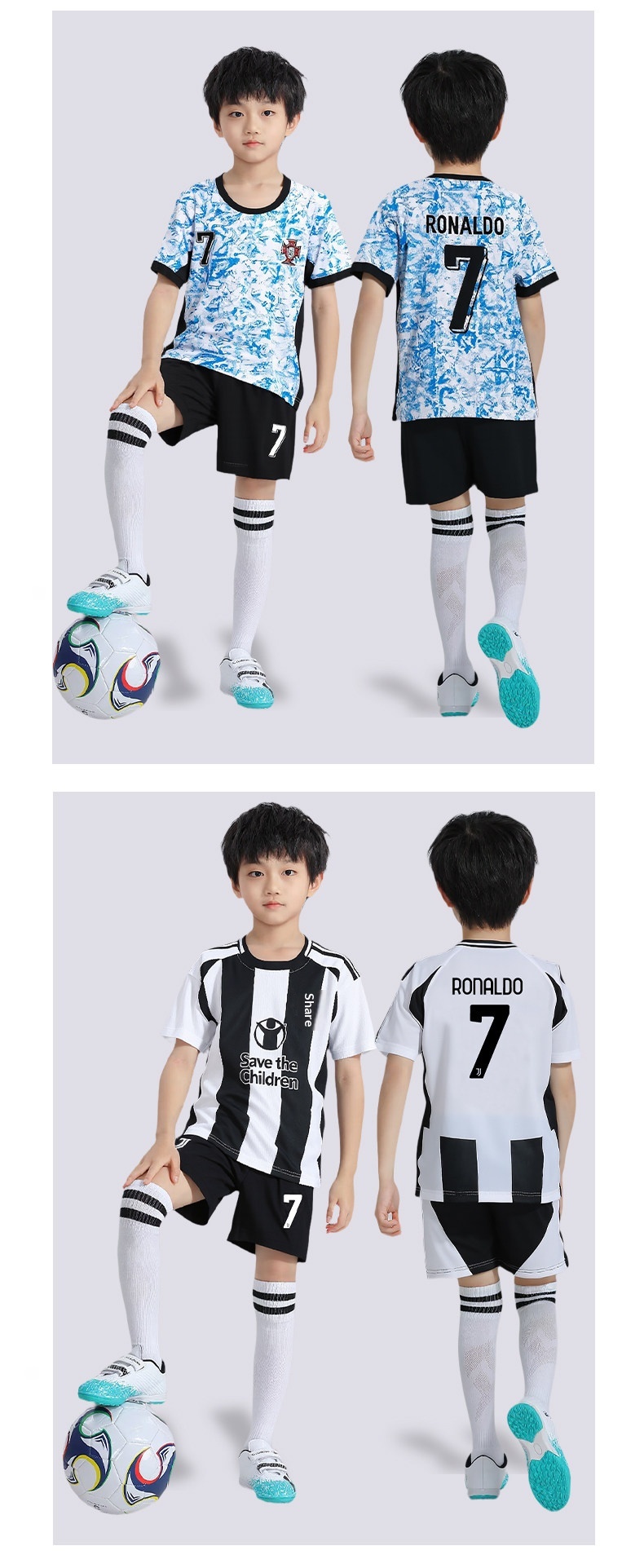 儿童球衣男女童葡萄牙皇马C罗球衣利雅得胜利队服定制足球服套装 detail 14
