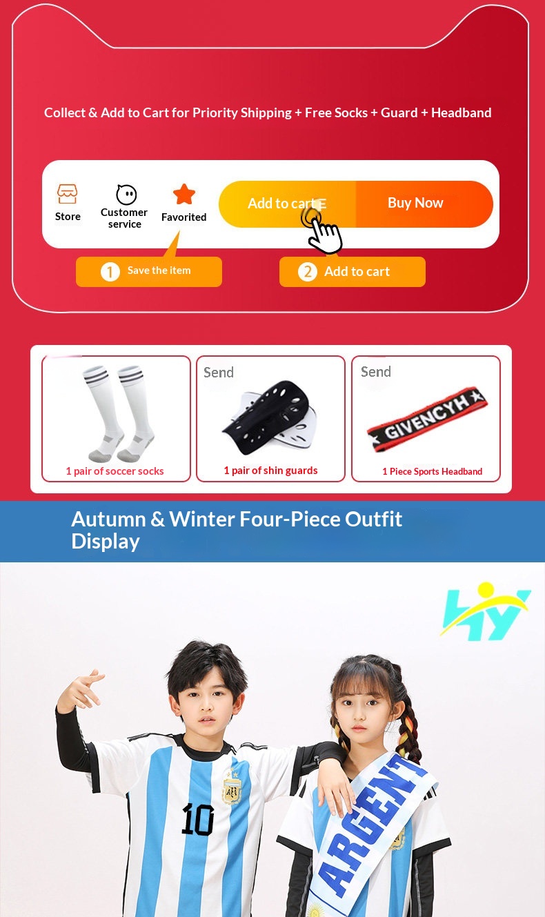 2024欧洲杯儿童足球球衣套装阿根廷梅西法德国葡萄牙罗纳尔多球衣定制 detail 2