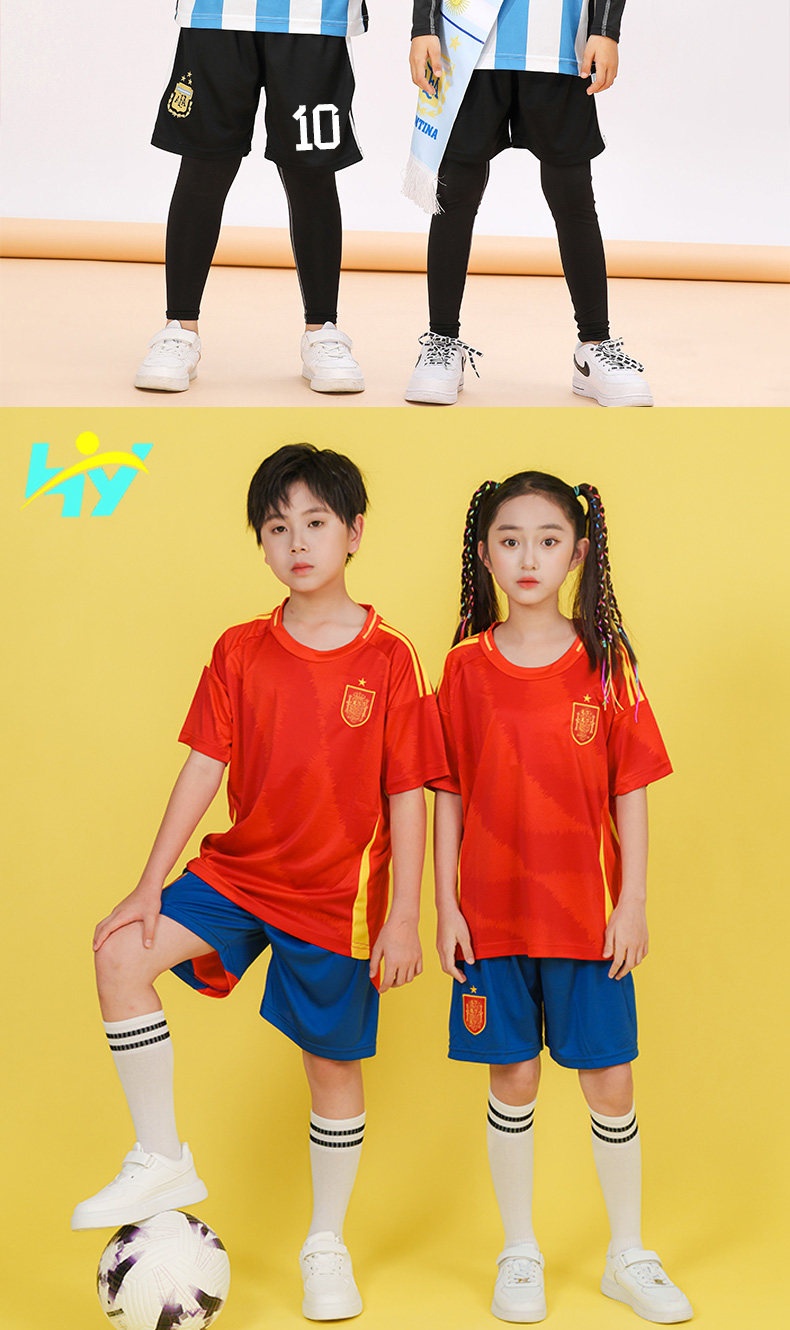2024欧洲杯儿童足球球衣套装阿根廷梅西法德国葡萄牙罗纳尔多球衣定制 detail 3