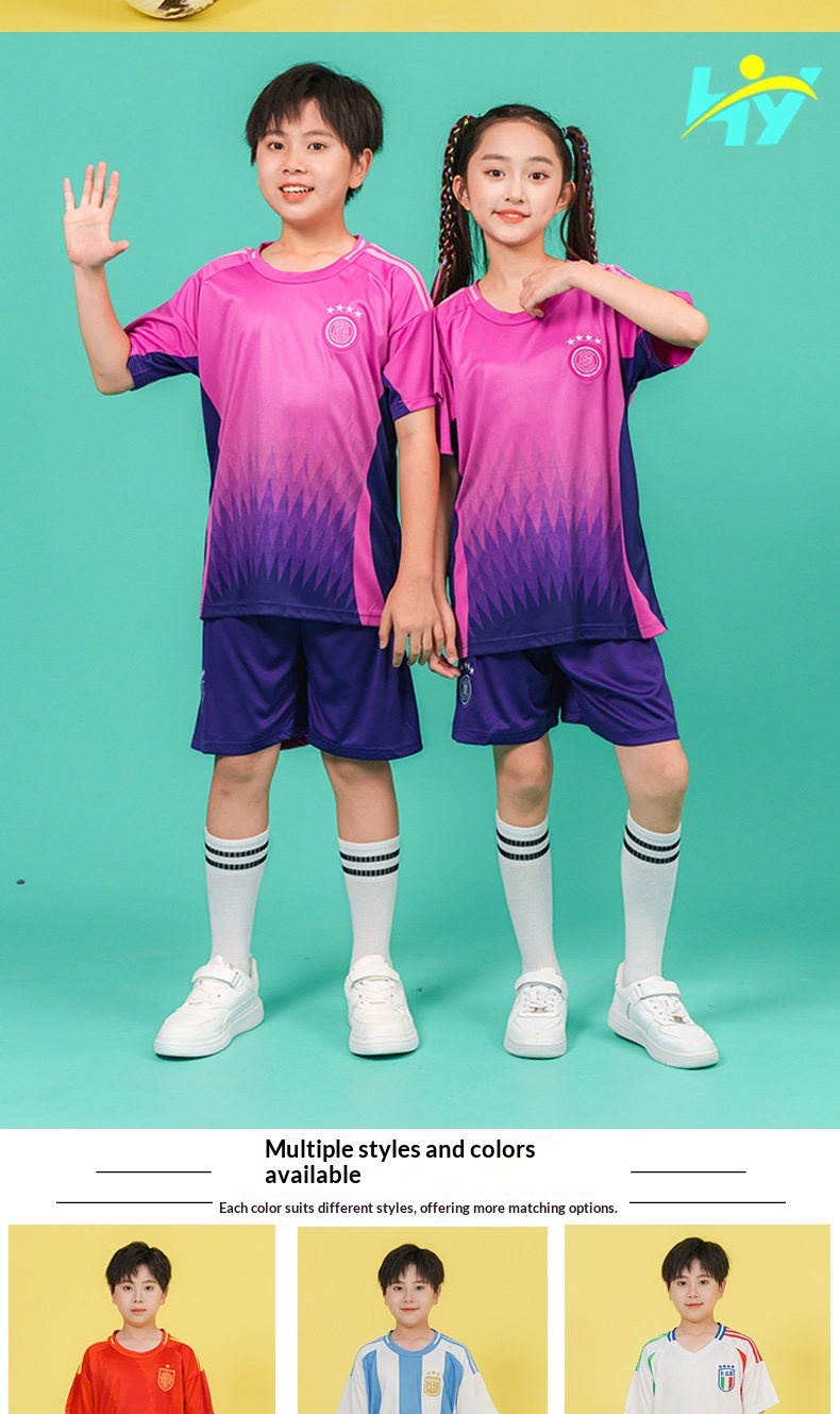 2024欧洲杯儿童足球球衣套装阿根廷梅西法德国葡萄牙罗纳尔多球衣定制 detail 4