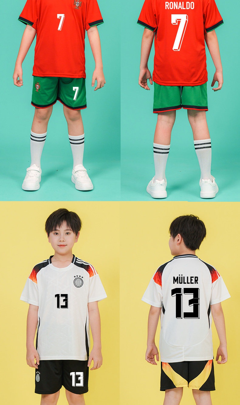 2024欧洲杯儿童足球球衣套装阿根廷梅西法德国葡萄牙罗纳尔多球衣定制 detail 10