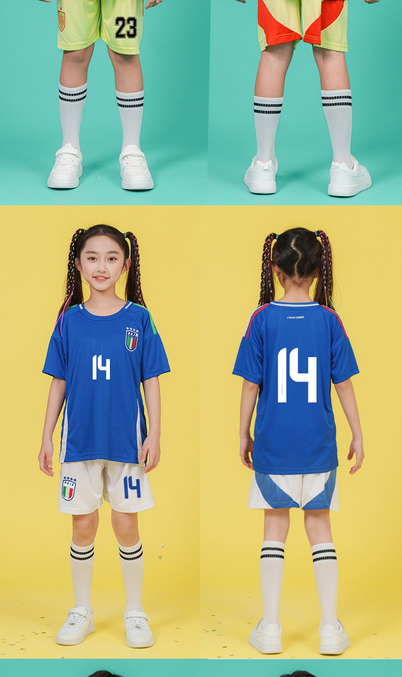 2024欧洲杯儿童足球球衣套装阿根廷梅西法德国葡萄牙罗纳尔多球衣定制 detail 13