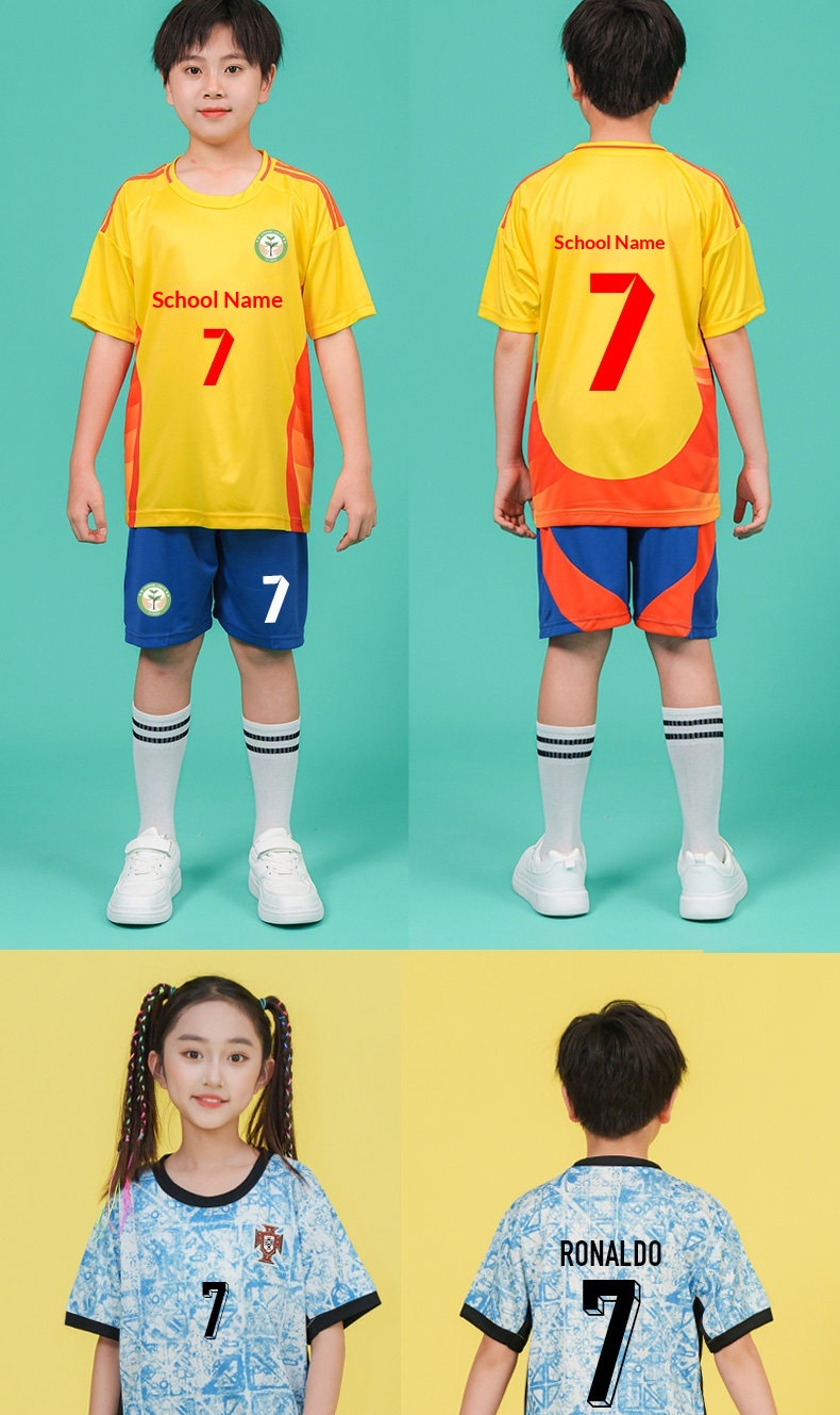 2024欧洲杯儿童足球球衣套装阿根廷梅西法德国葡萄牙罗纳尔多球衣定制 detail 14