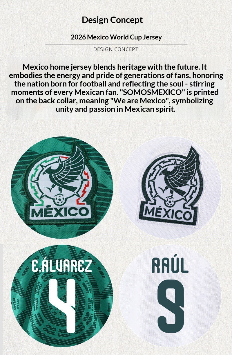 2026世界杯墨西哥国家队球衣劳尔定制儿童足球训练服套装男款成人 detail 3