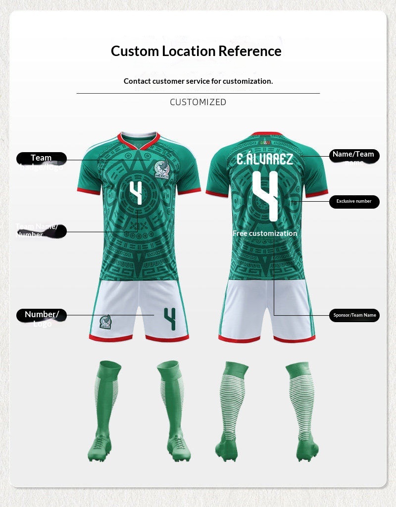 2026世界杯墨西哥国家队球衣劳尔定制儿童足球训练服套装男款成人 detail 5