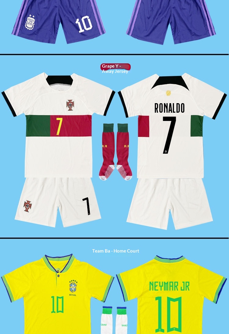 2022 Argentina France Brazil National Team Kids Football Kit detail 7