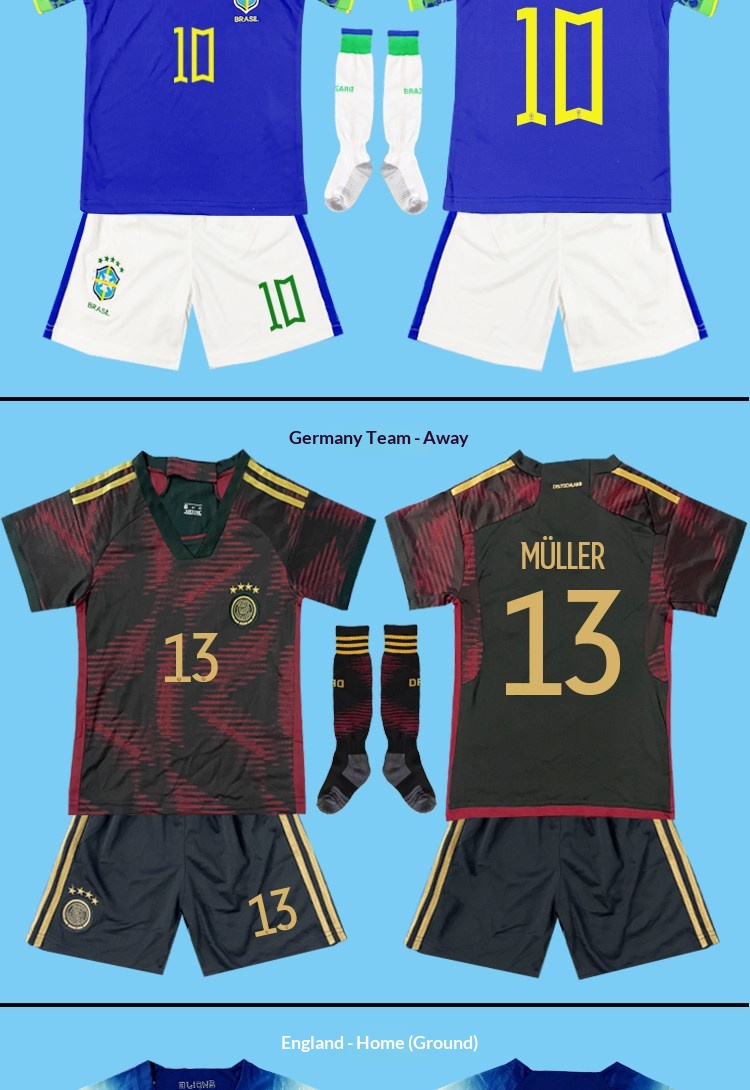 2022 Argentina France Brazil National Team Kids Football Kit detail 9