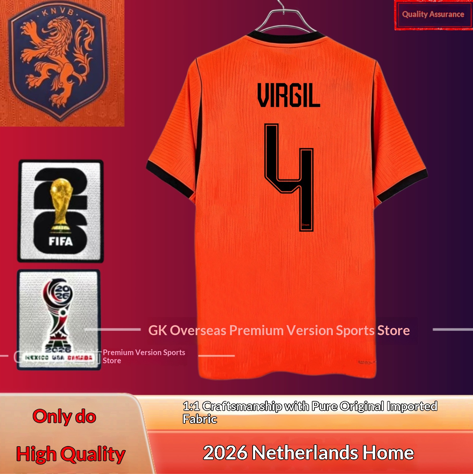 Netherlands National Team Home/Away Jersey #4 Van Dijk #21 De Jong Depay Player/Fan Version detail 3