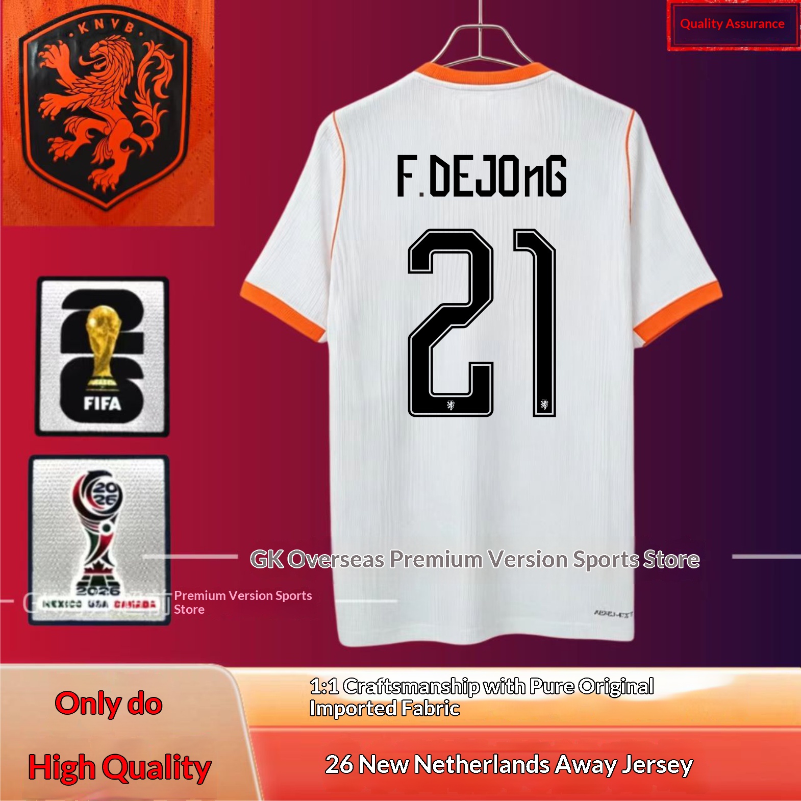 Netherlands National Team Home/Away Jersey #4 Van Dijk #21 De Jong Depay Player/Fan Version detail 6