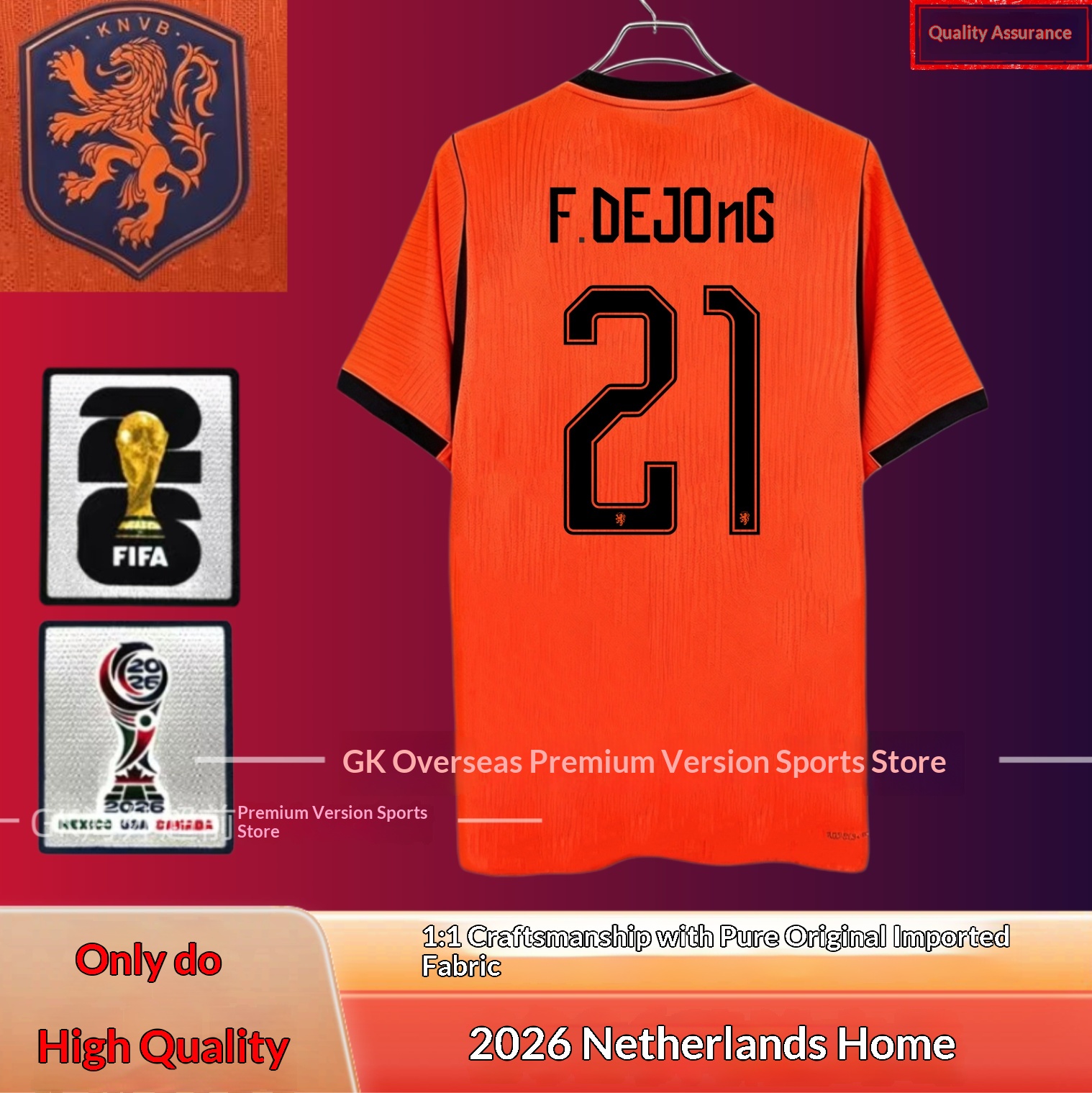 Netherlands National Team Home/Away Jersey #4 Van Dijk #21 De Jong Depay Player/Fan Version detail 7