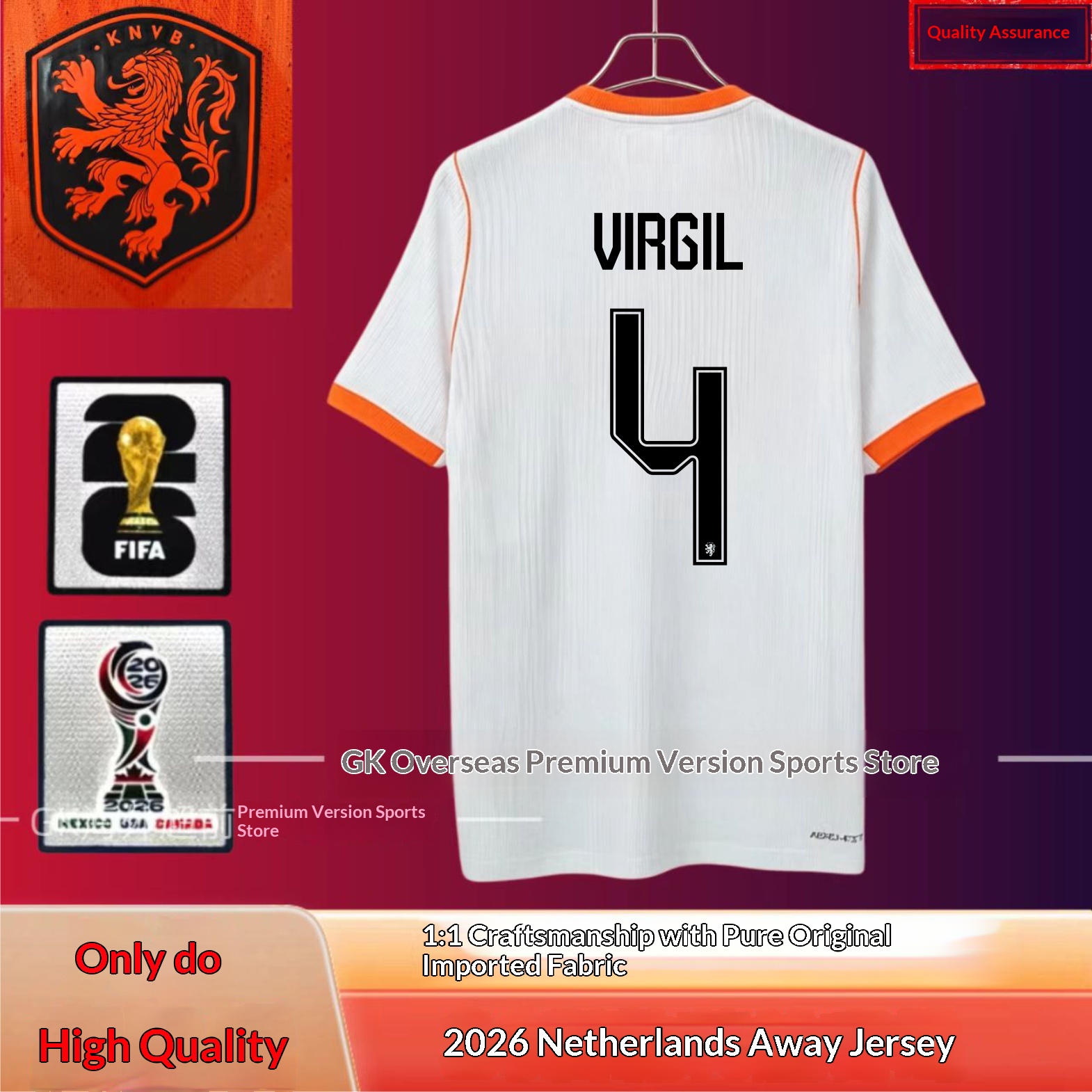 Netherlands National Team Home/Away Jersey #4 Van Dijk #21 De Jong Depay Player/Fan Version detail 8