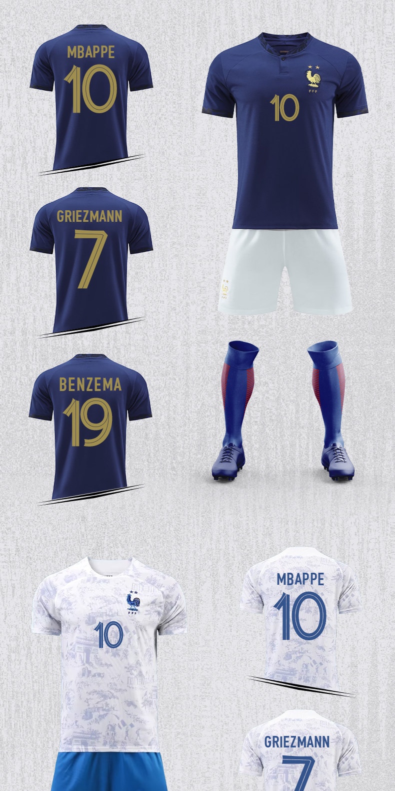 France National Team Jersey #10 Mbappe Benzema Kit detail 6