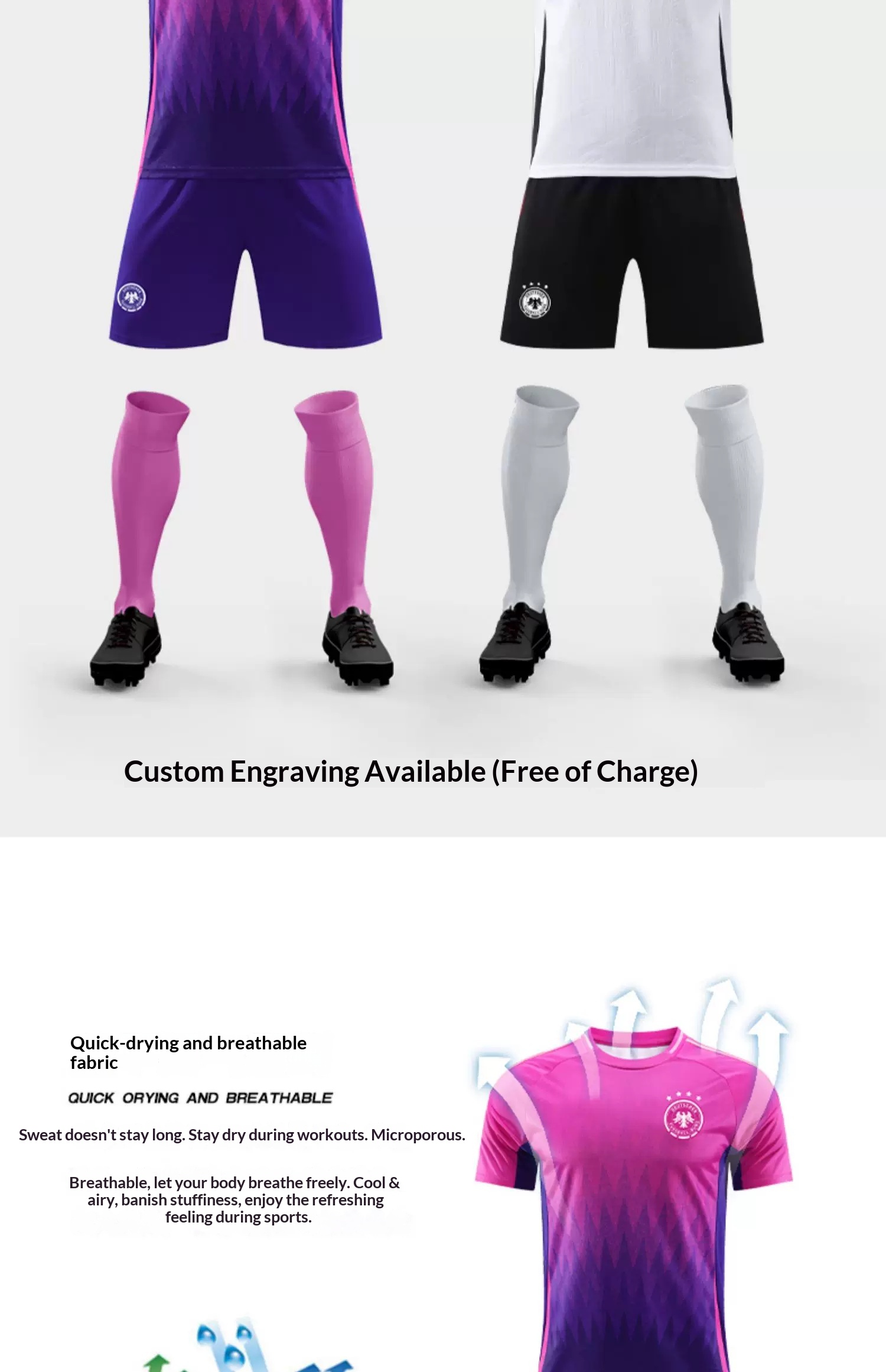Germany National Team Customizable Home & Away Jersey Set - Men's Purple Training Kit detail 2