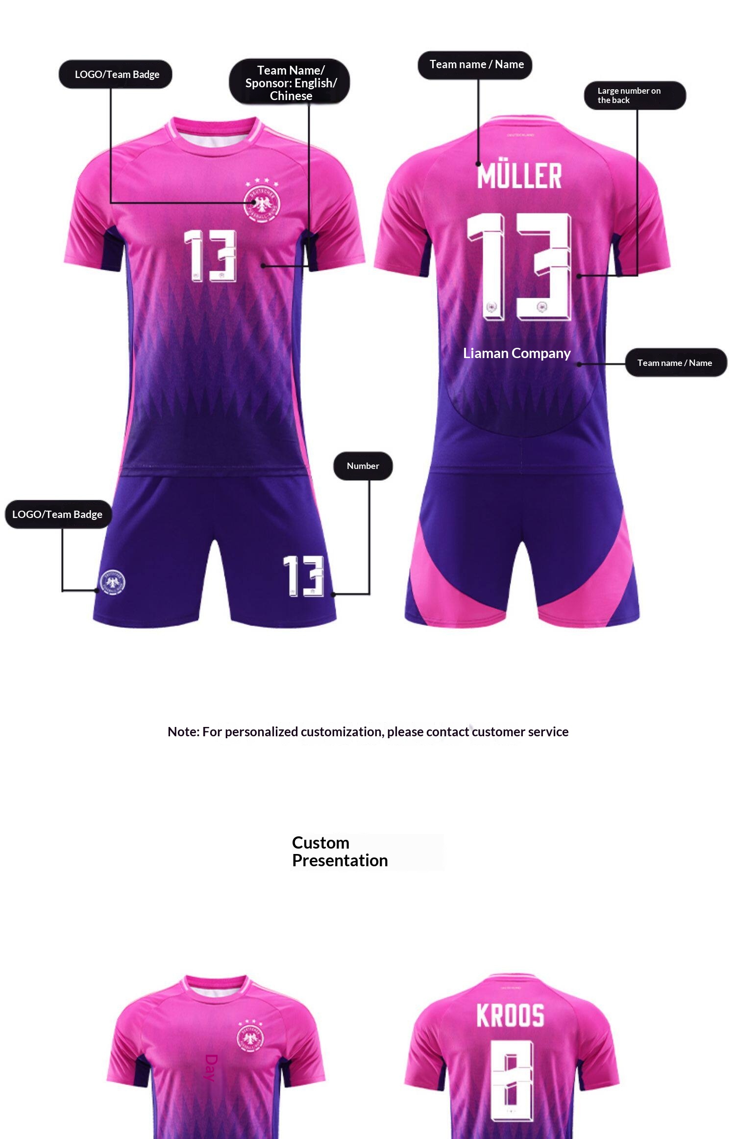 Germany National Team Customizable Home & Away Jersey Set - Men's Purple Training Kit detail 6