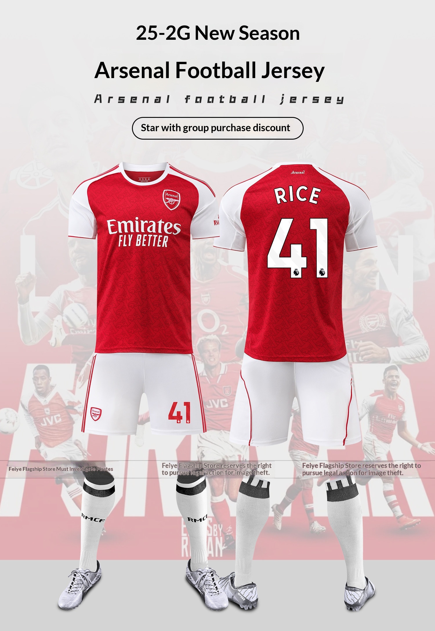 Arsenal 25/26 Home & Away Jersey Kit - Rice & Odegaard Training Match Set - Kids Football Uniform detail 1