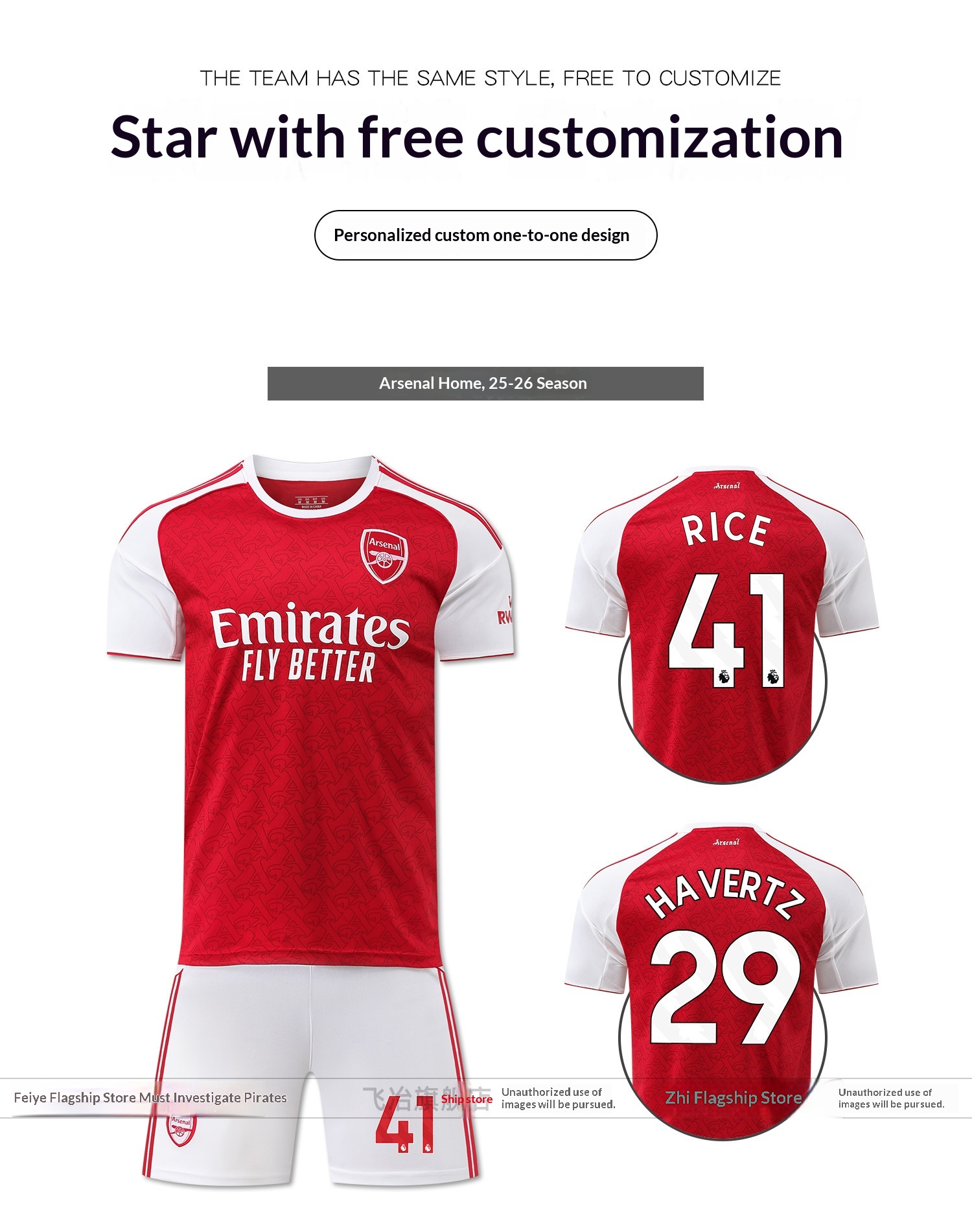 Arsenal 25/26 Home & Away Jersey Kit - Rice & Odegaard Training Match Set - Kids Football Uniform detail 7