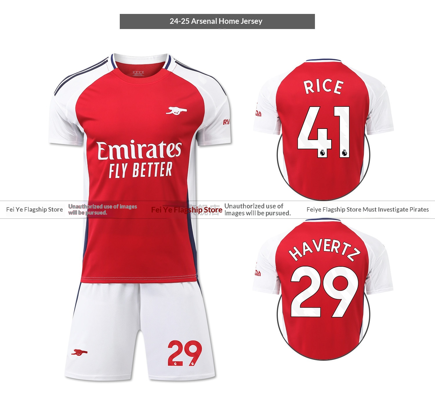 Arsenal Home/Away Jersey Kit - Rice, Odegaard Training Match Set - Youth Custom Football Uniform detail 9