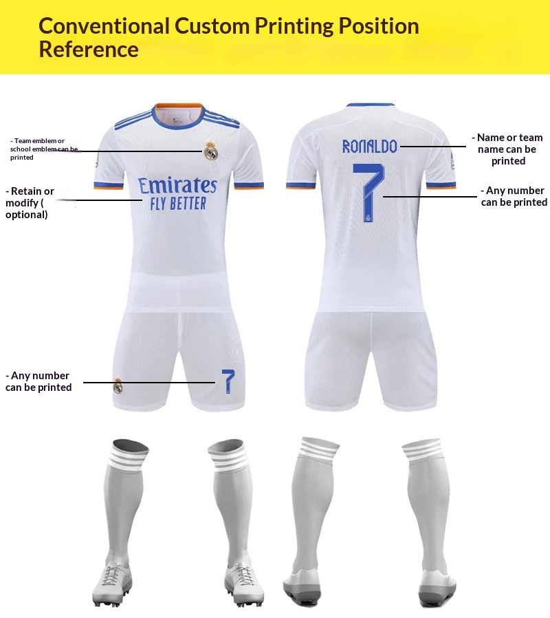 Real Madrid Barcelona Juventus Arsenal Manchester United Football Jersey Kit Custom Men Women Kids Ronaldo Messi detail 2