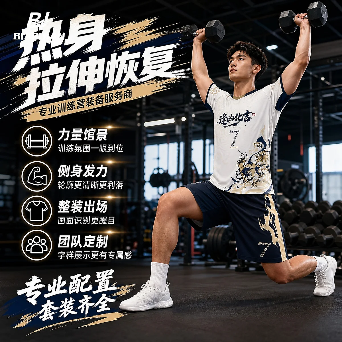 Biaojian Sports Youth Men's Fitness Training Set Quick-Dry Short Sleeve & Shorts Team Custom