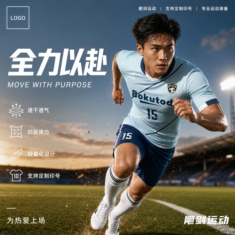 飚剑运动足球服套装速干透气可定制印号