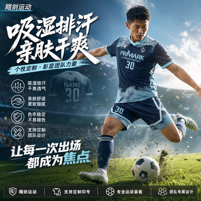 飚剑运动足球服套装吸湿排汗透气可定制印号