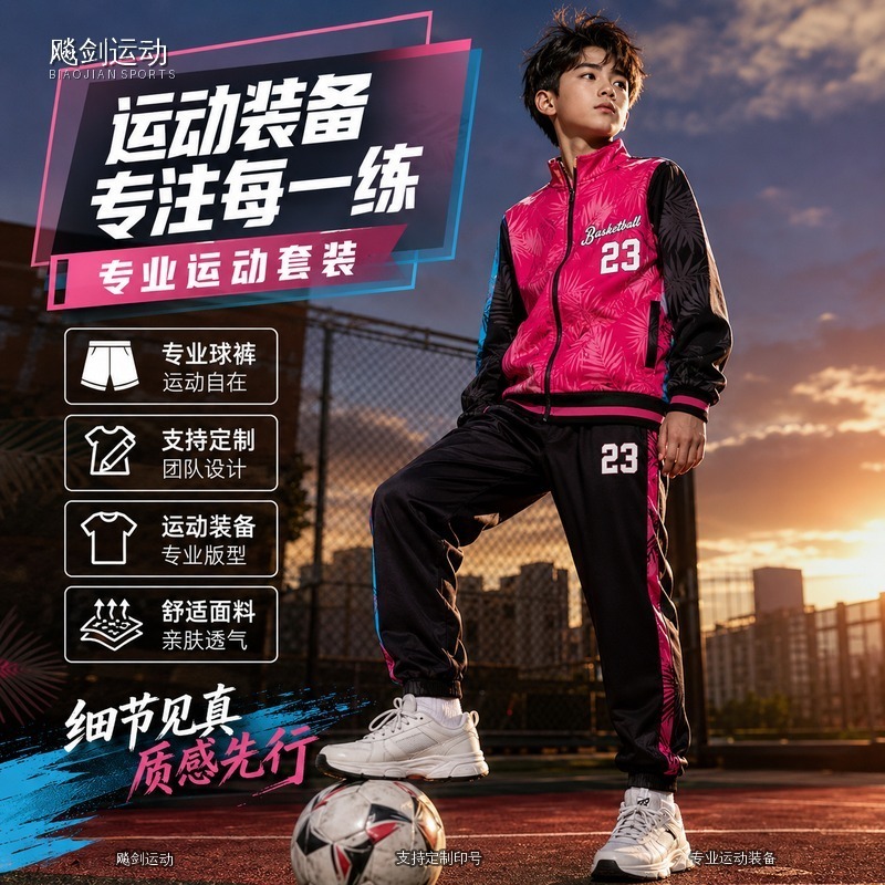 飚剑运动儿童篮球足球训练服套装透气可定制