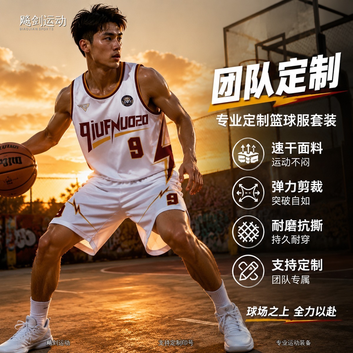 彪剑美式篮球服定制窄肩印制新款大学生运动套装男训练营比赛球衣