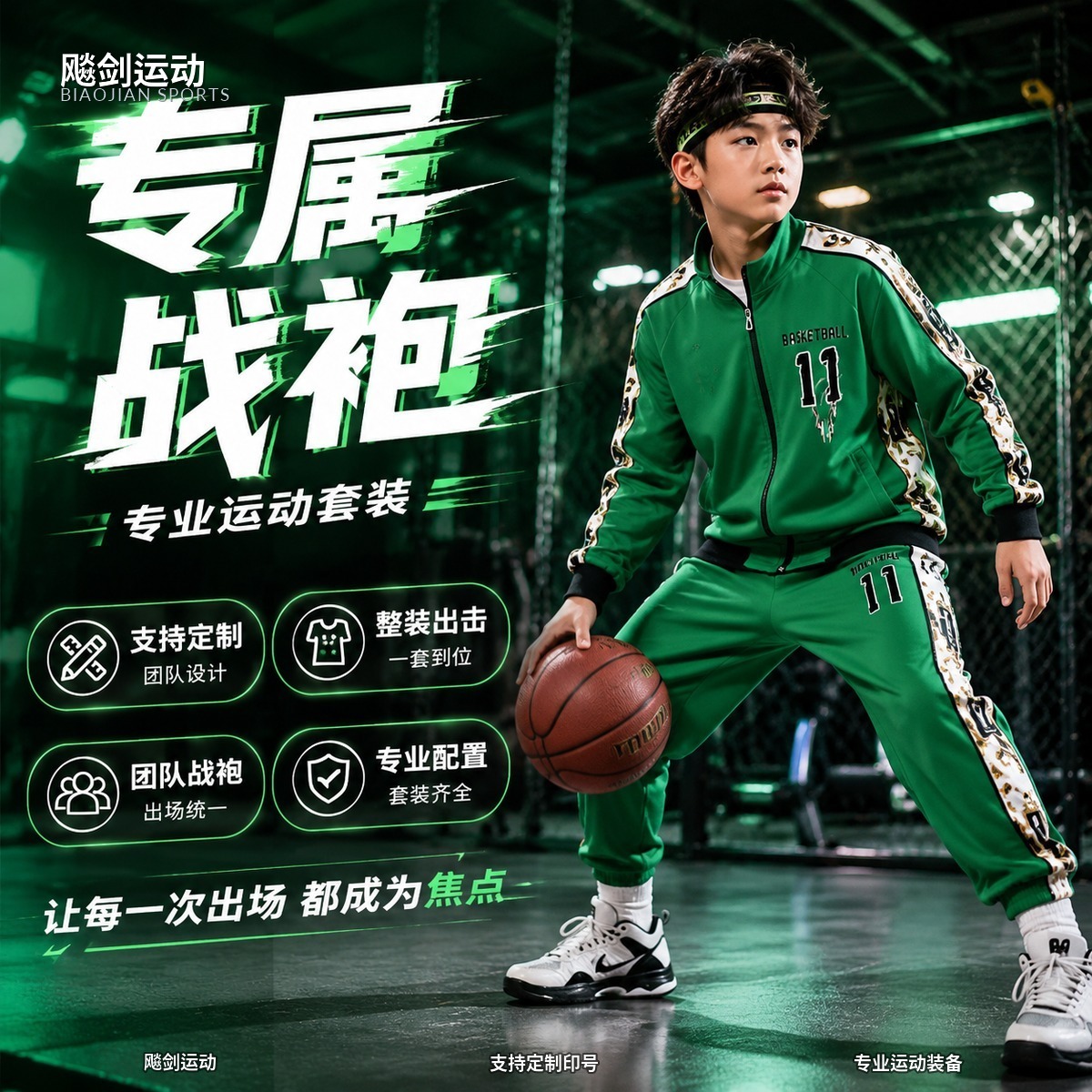 飚剑运动专业男女同款速干运动训练套装绿青蓝金拼色比赛定制款