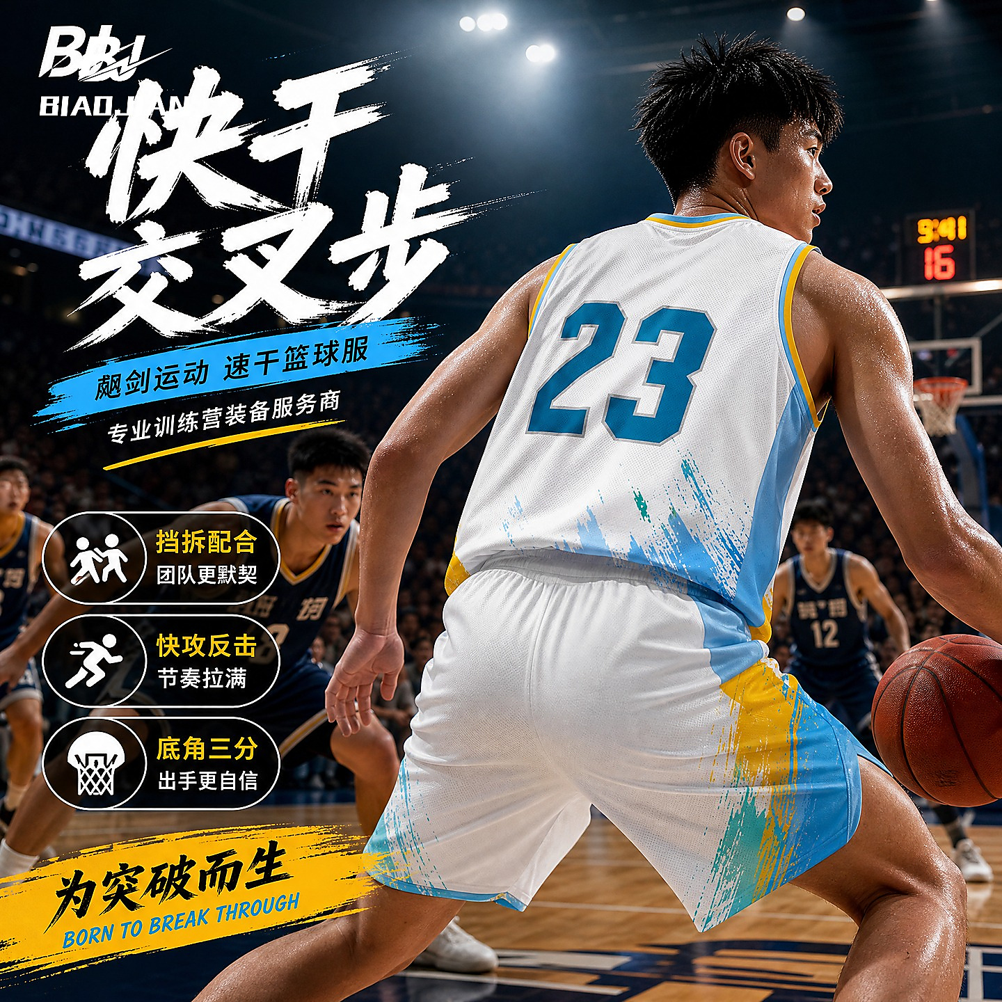 飚剑运动白色男款篮球服速干训练比赛2件套