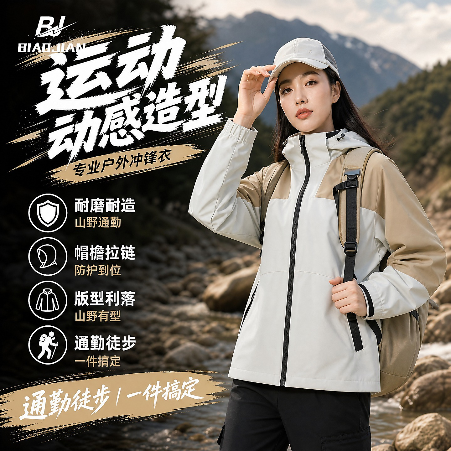 TS 9522 Hooded Lightweight Waterproof Color-Block Jacket