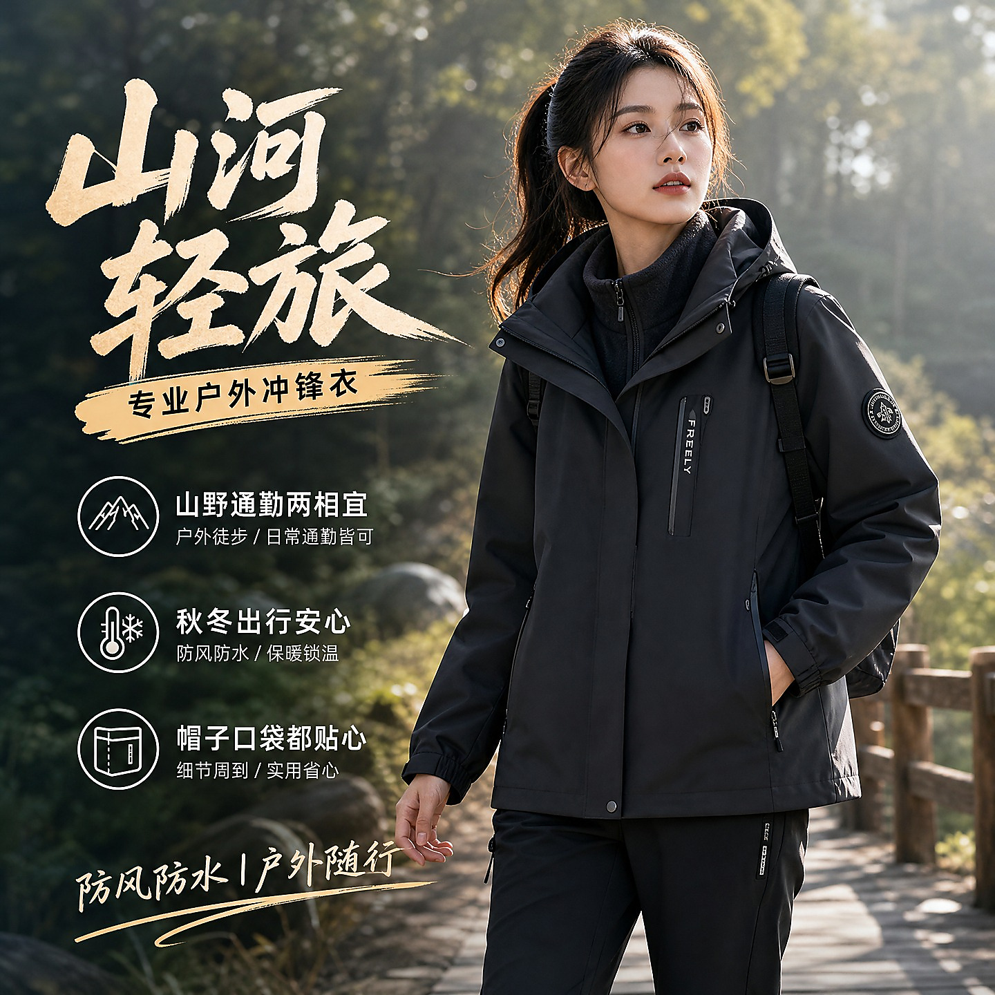 羽绒服冲锋衣女外套可拆卸三合一冬季防风户外加绒滑雪运动批发